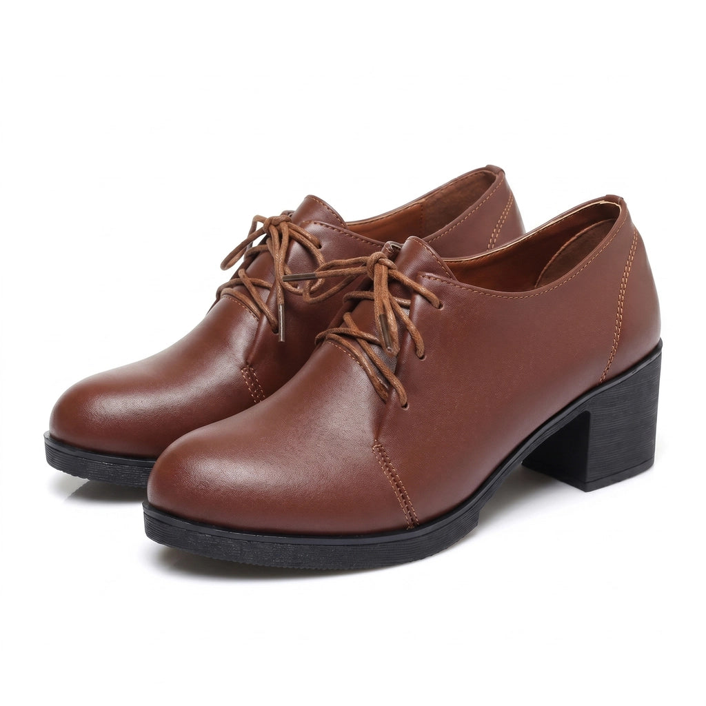 Avery Leather Lace-Up Flats - Color:Brown;Size:35