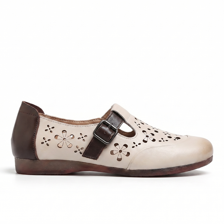 Beige Eliza Vance Perforated Flats 1