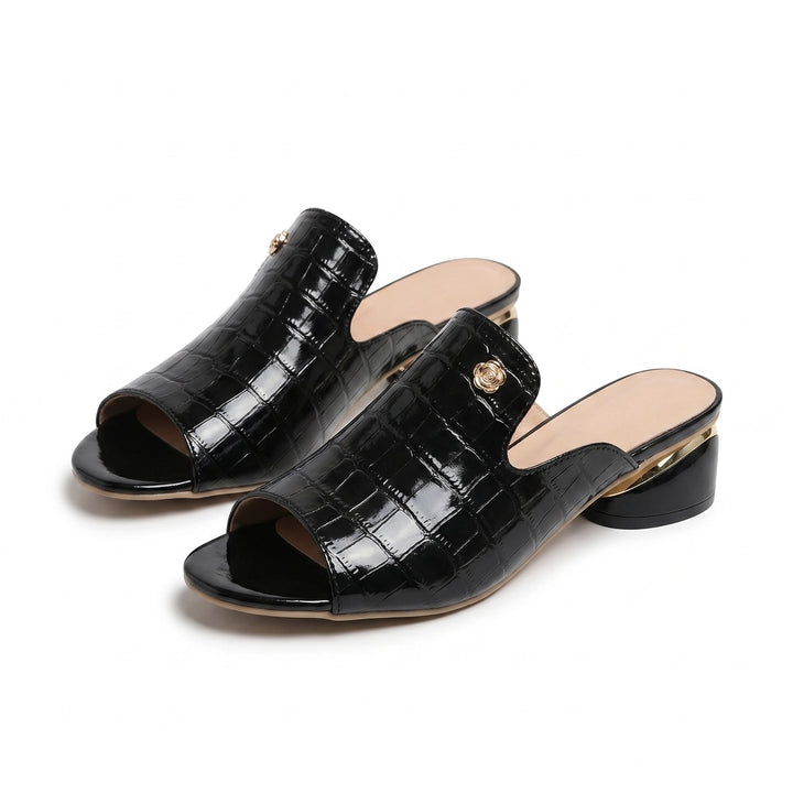 Bella Block Heel Slides - Color:Black;Size:35
