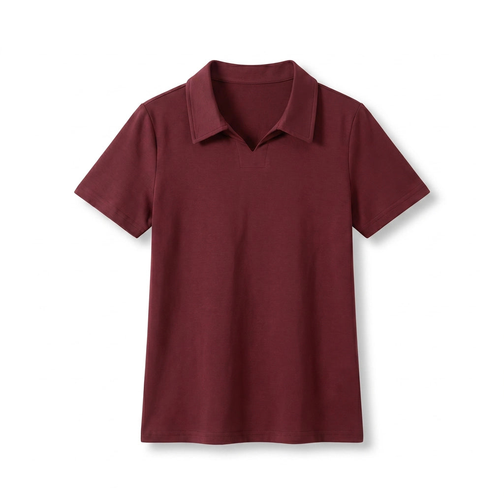 Bethany Polo Collar Shirt - Color:Dark Red;Size:S