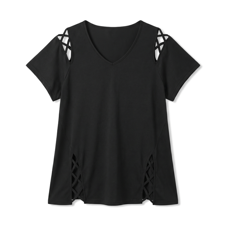 Black Avery Cold-Shoulder Top 1