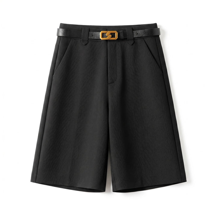 Emilia Cotton Wide-Leg Shorts - Color:Black;Size:XS