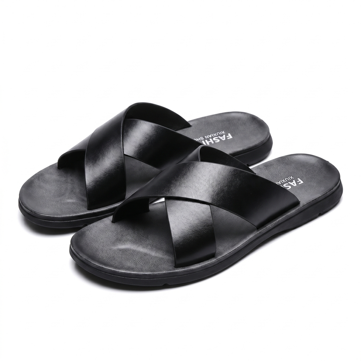 Black Hudson Leather Slides 1