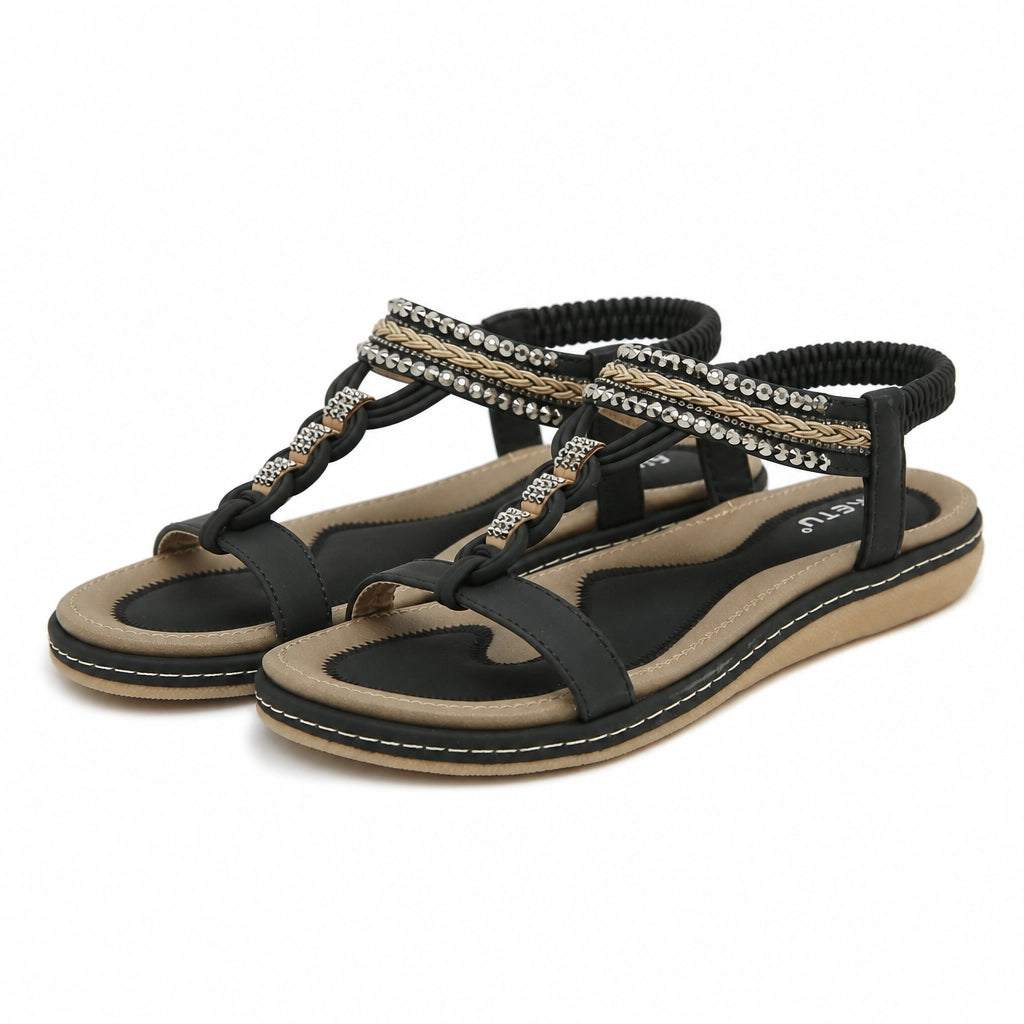 Valerie Elastic Strap Sandals - Color:Black;Size:36