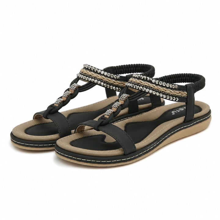 Valerie Elastic Strap Sandals - Color:Black;Size:36