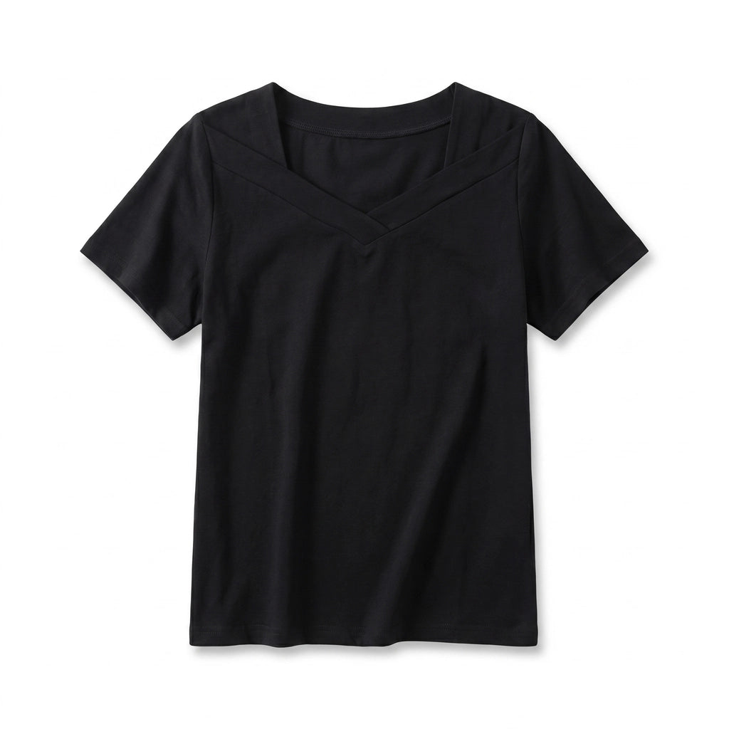 Sylvia V-Neck  T-Shirt - Color:Black;Size:XS