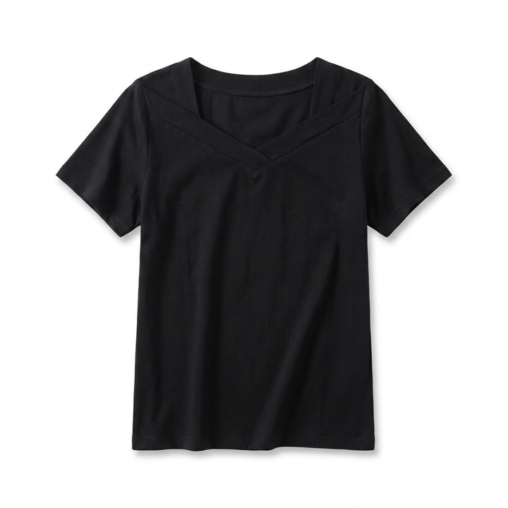 Sylvia V-Neck  T-Shirt - Color:Black;Size:XS