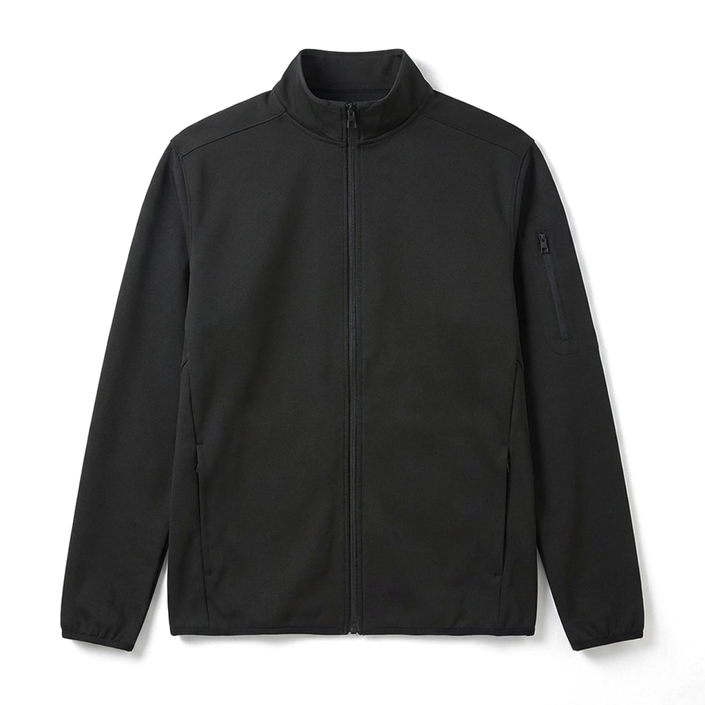 Black Slim Fit Windproof Jacket with Stand Collar 1