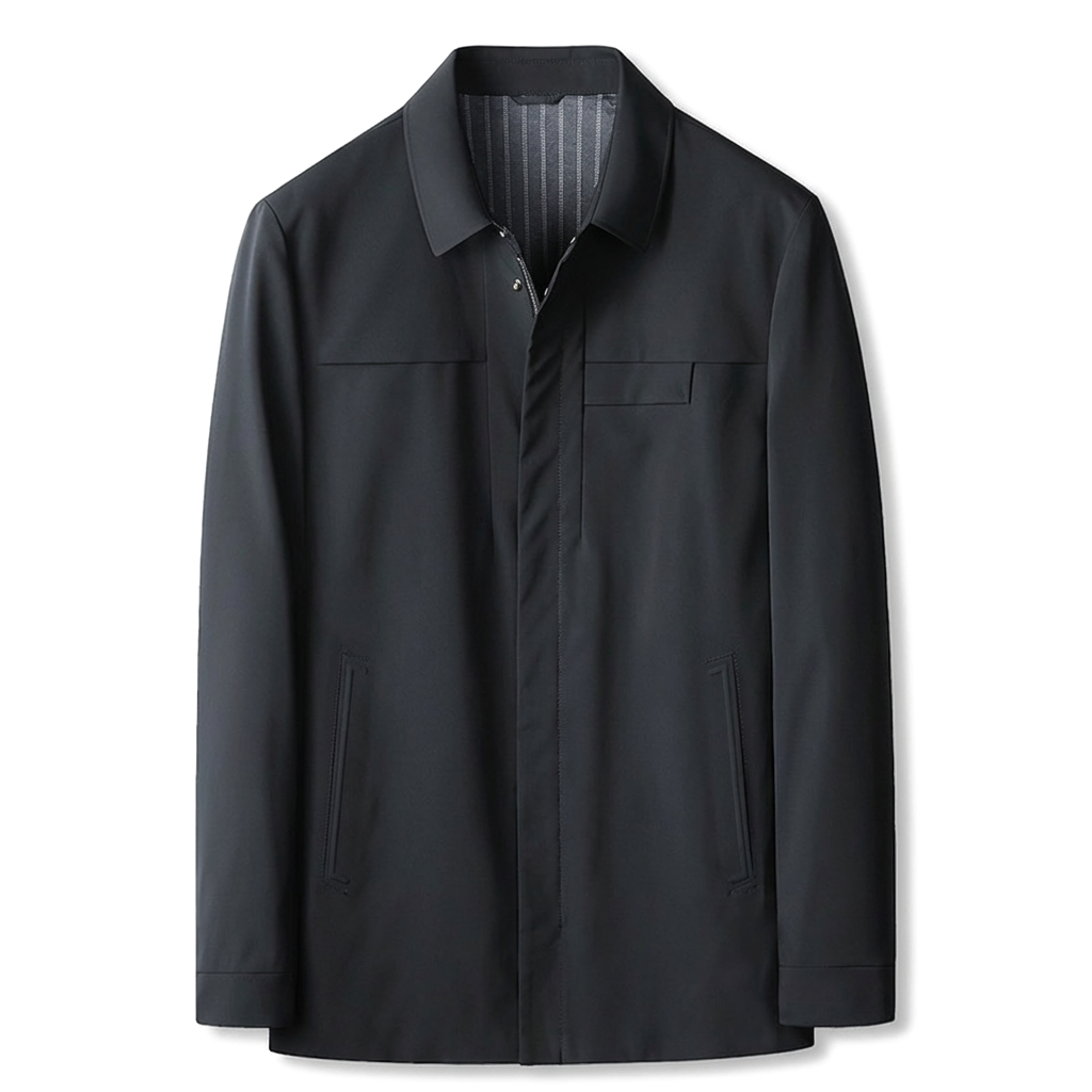 Black Zip-Up Shirt Jacket with Spread Collar 1
