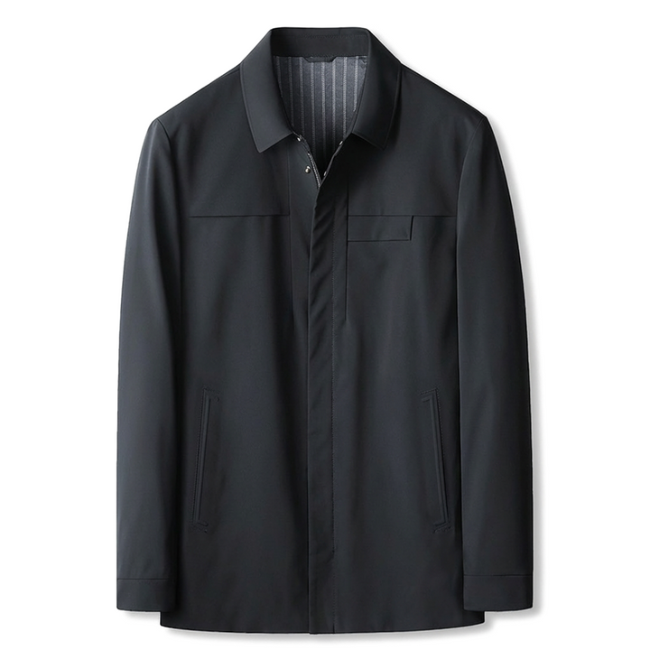 Black Zip-Up Shirt Jacket with Spread Collar 1