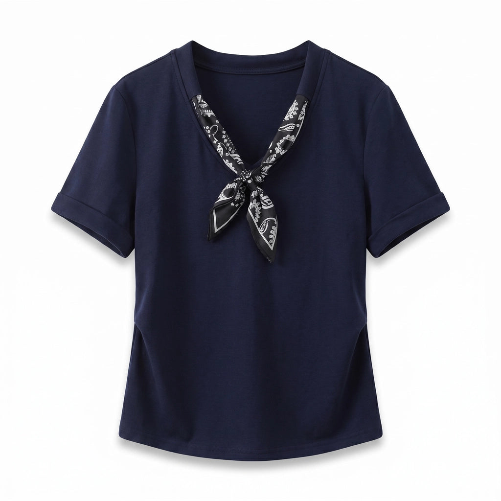 Margaret Scarf Trim Polo-Shirt  - Color:Blue;Size:XS