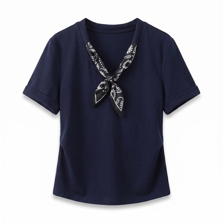 Margaret Scarf Trim Polo-Shirt  - Color:Blue;Size:XS