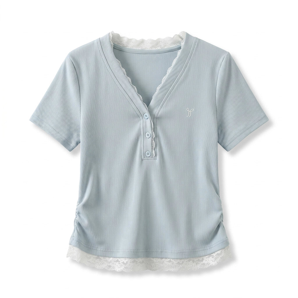 Daniela V-Neck Top - Color:Blue;Size:XS