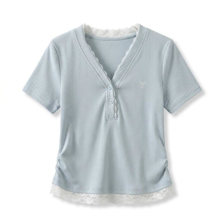 Daniela V-Neck Top - Color:Blue;Size:XS