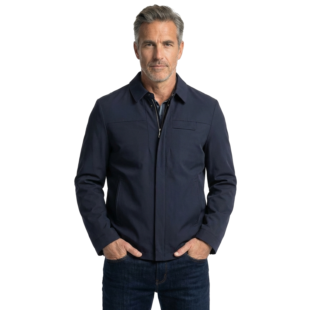 Blue Zip-Up Shirt Jacket with Spread Collar 4