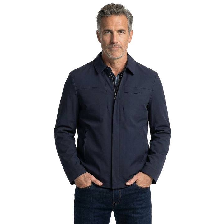 Blue Zip-Up Shirt Jacket with Spread Collar 4