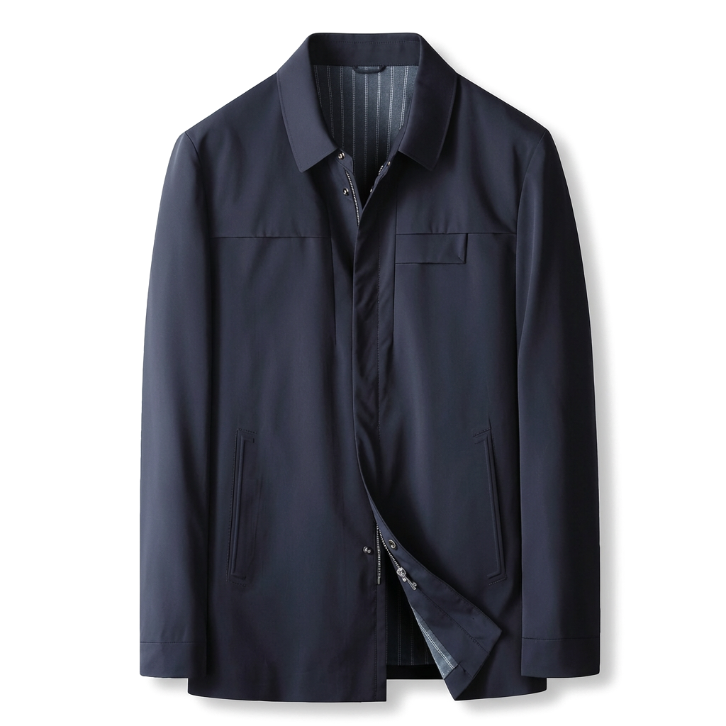 Blue Zip-Up Shirt Jacket with Spread Collar 3