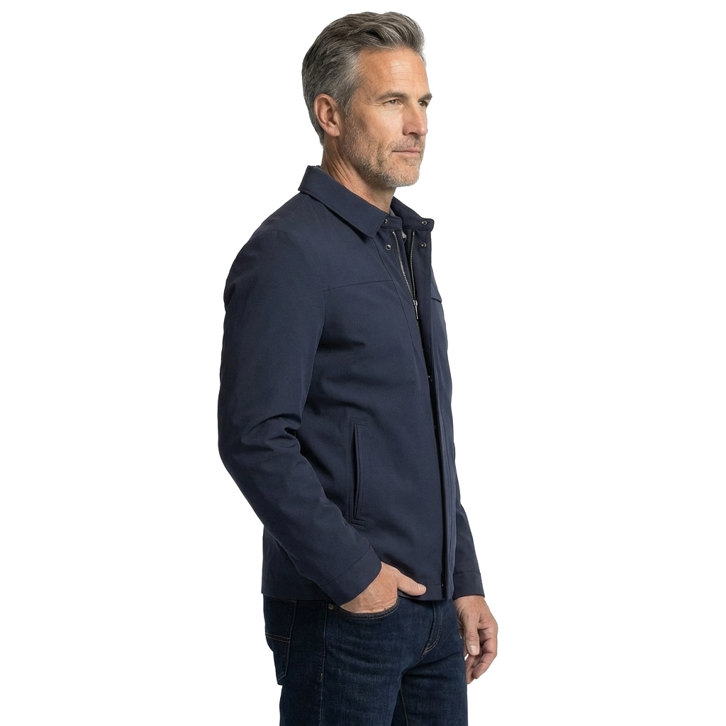 Blue Zip-Up Shirt Jacket with Spread Collar 1