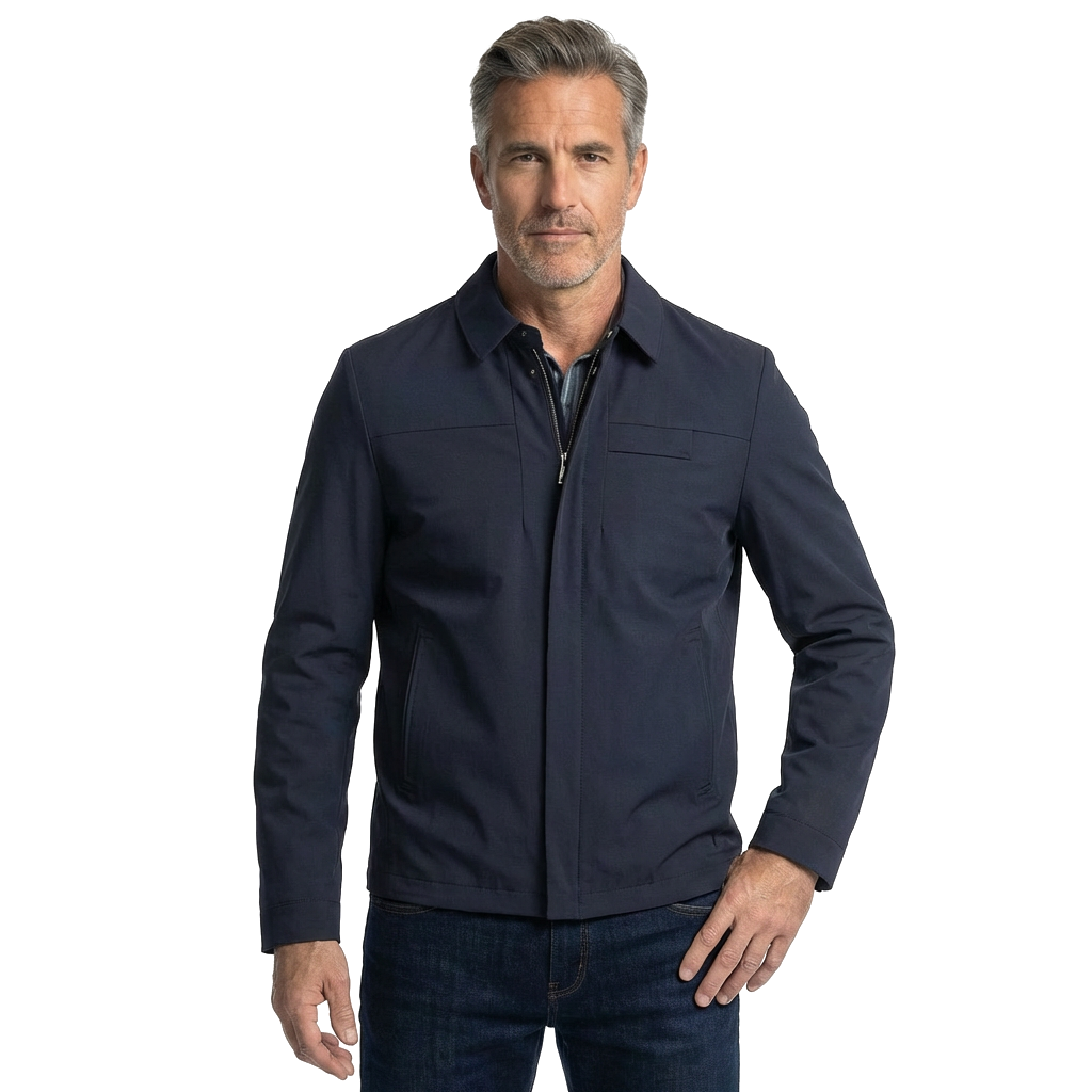 Blue Zip-Up Shirt Jacket with Spread Collar 1