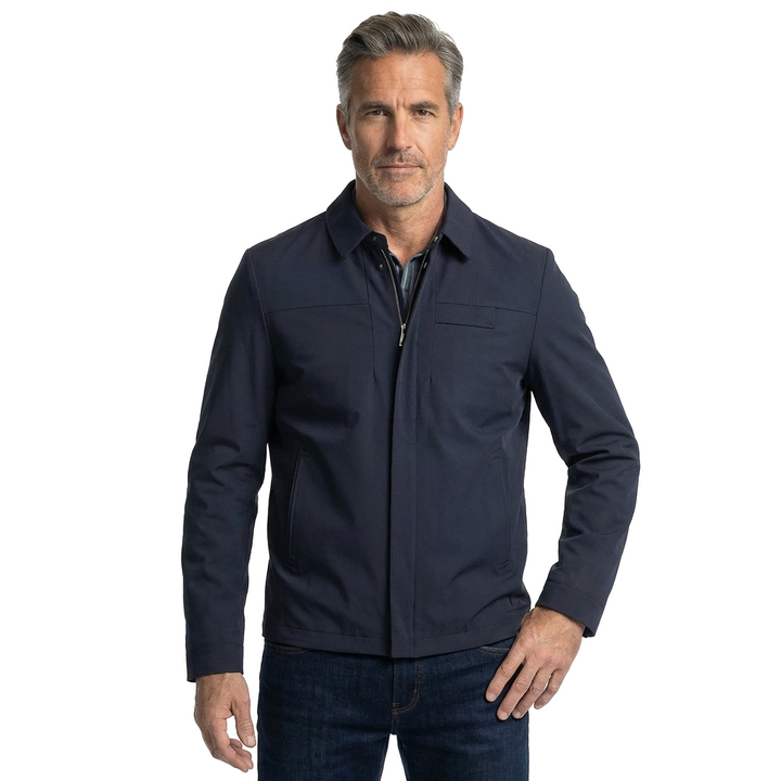 Blue Zip-Up Shirt Jacket with Spread Collar 1