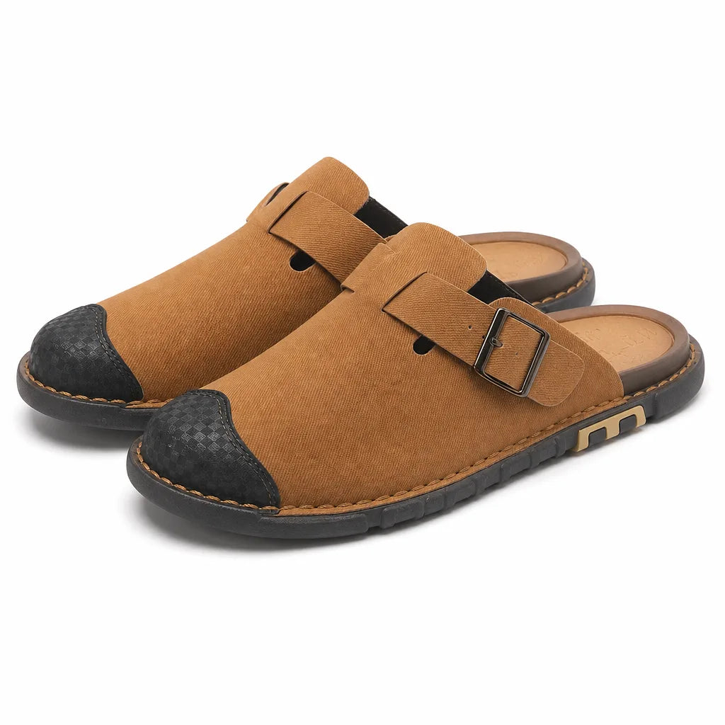 Brewster Closed Toe Slides - Color:Brown;Size:38