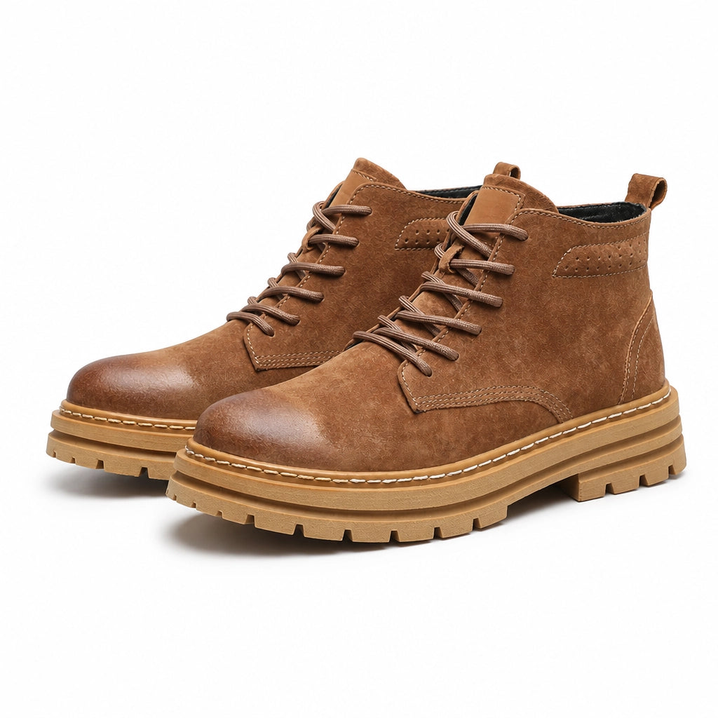 Michael Leather Lace-Up Boots - Color:Brown;Size:38