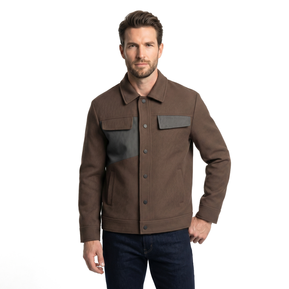 Brown Hudson Colorblock Collared Jacket 1