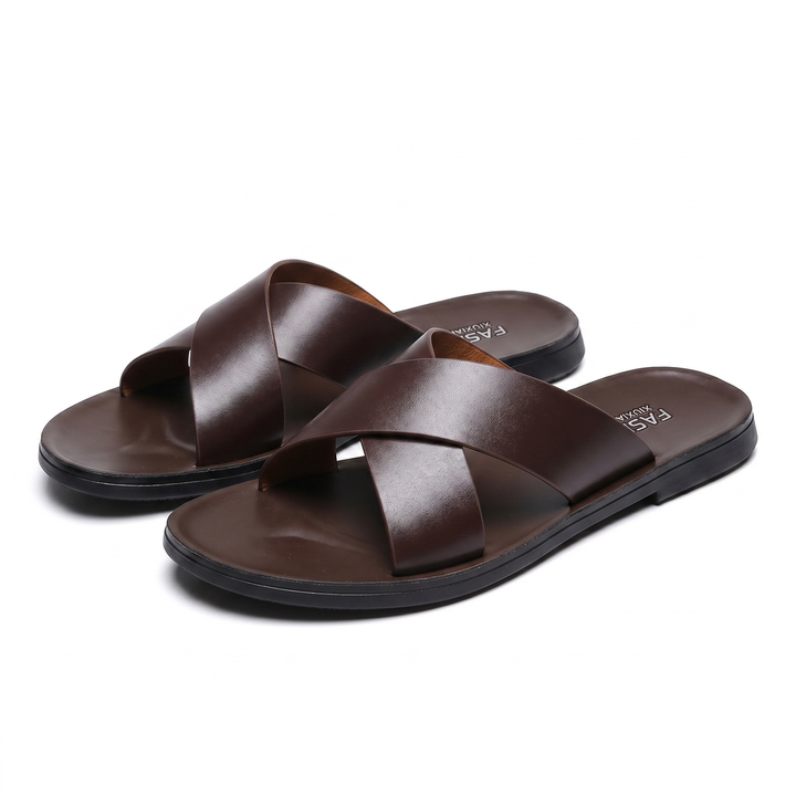 Brown Hudson Leather Slides 1