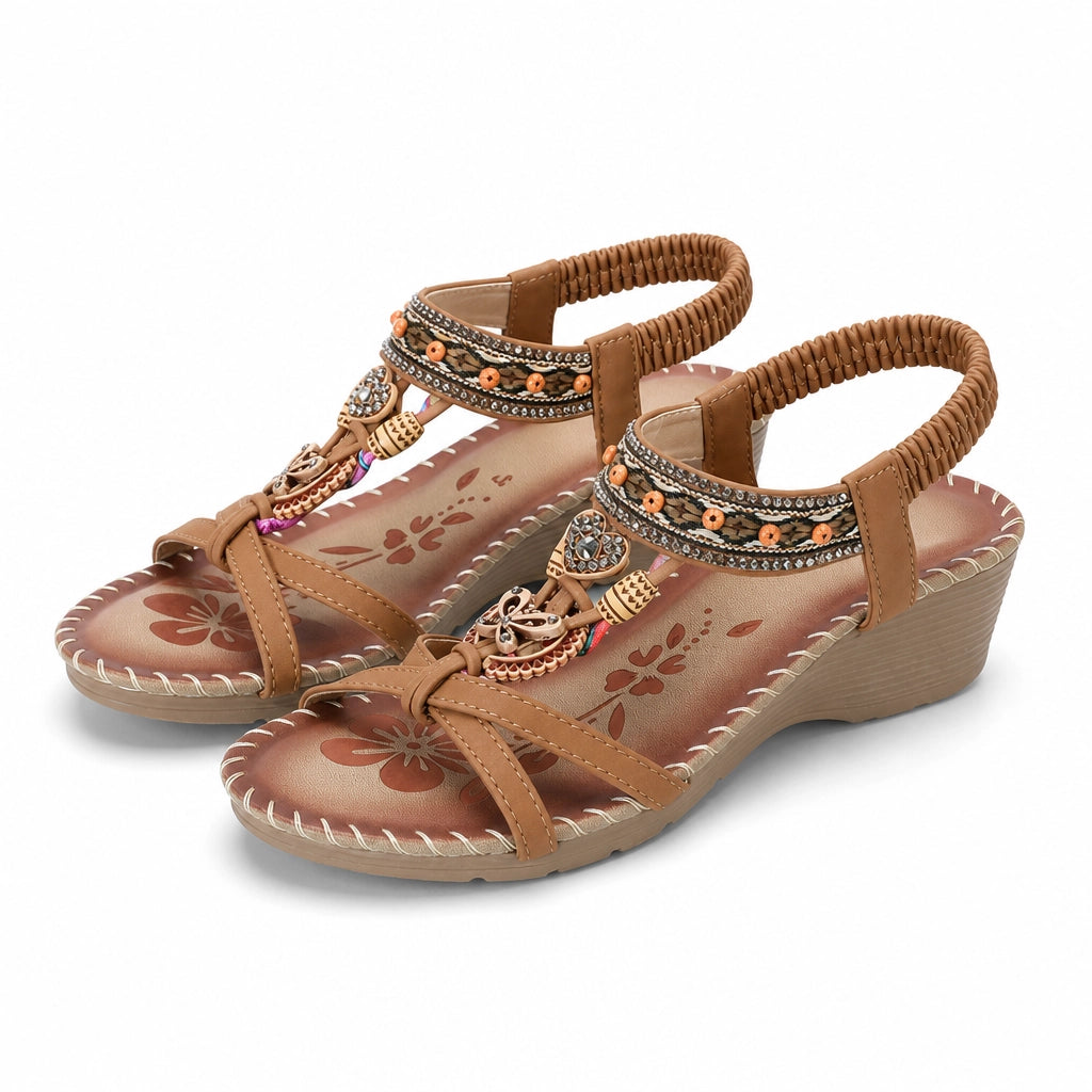 Camila Wedge Sandals - Color:Brown;Size:35