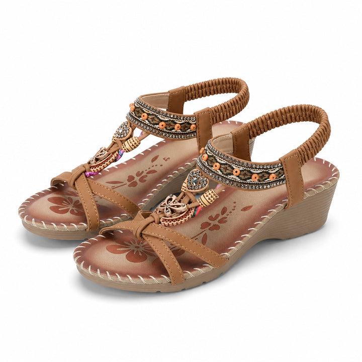 Camila Wedge Sandals - Color:Brown;Size:35