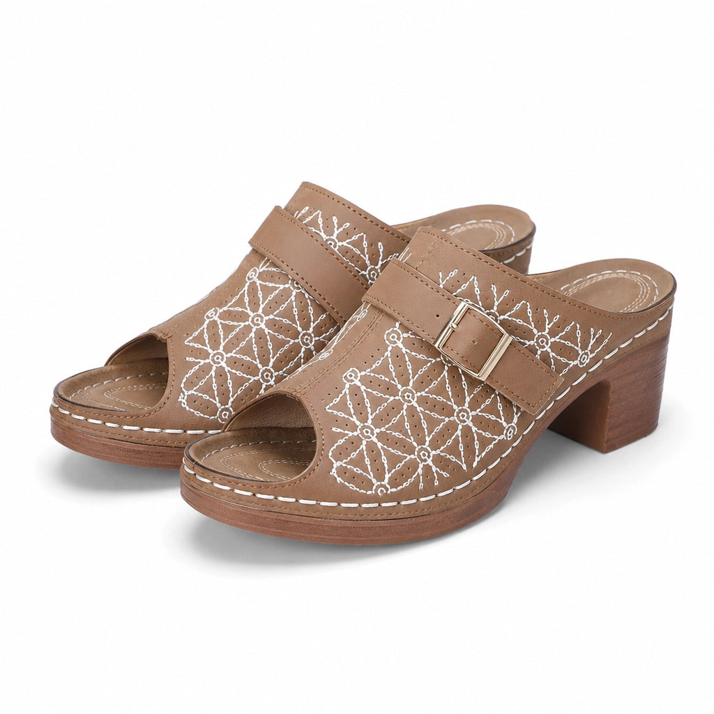 Carolina Buckle Heels - Color:Brown;Size:36