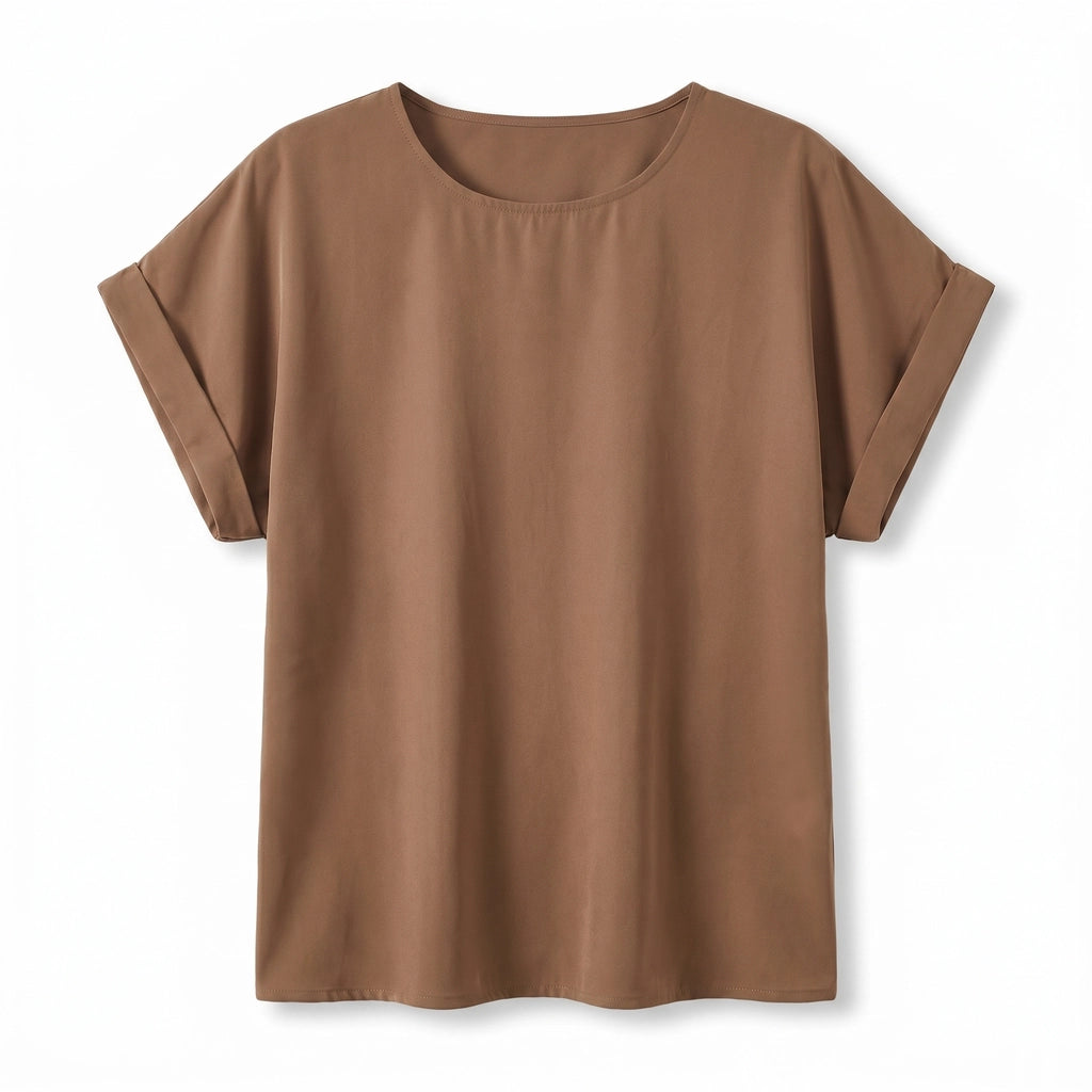 Maria Round Neck Top - Color:Brown;Size:XL