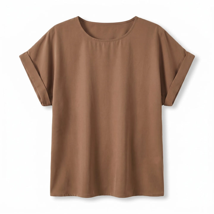 Maria Round Neck Top - Color:Brown;Size:XL