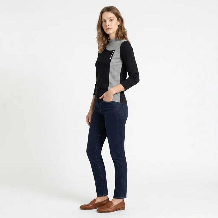 Women's Black Burke Brushed Mock Neck Top