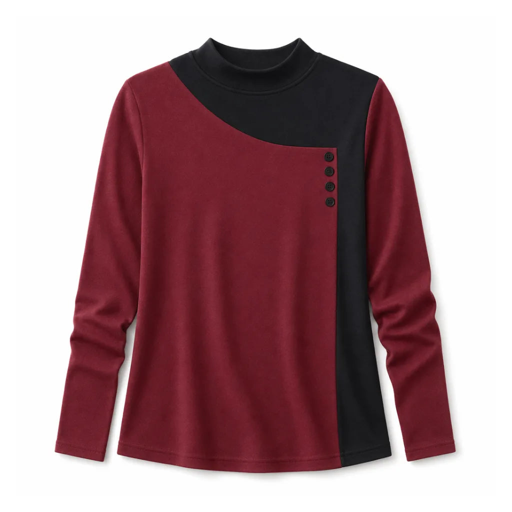 Burke Brushed Mock Neck Top - Color:Red;Size:S