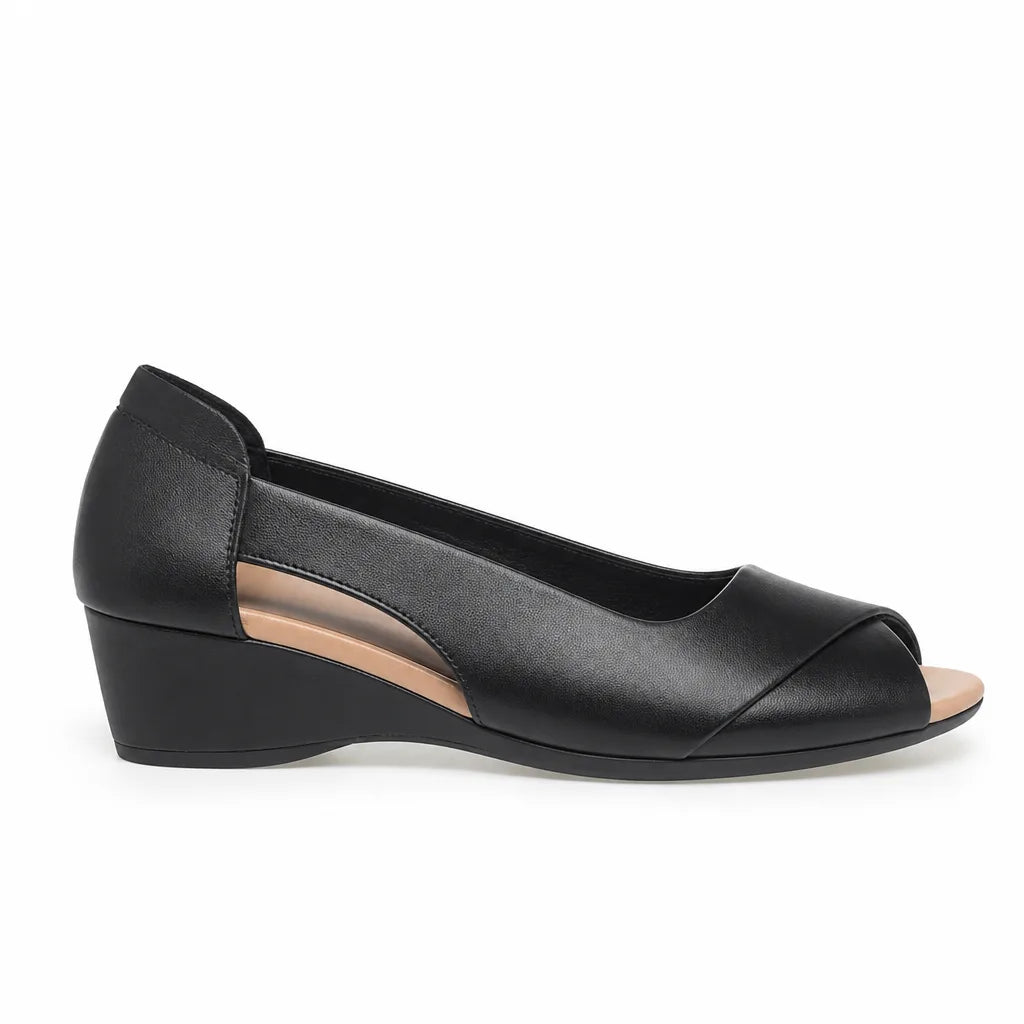Women's Black Marston Peep Toe Wedge Sandals