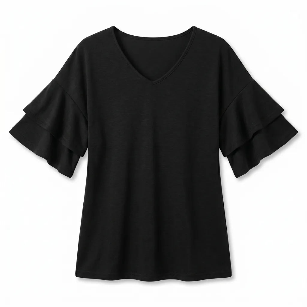Camila Ruffle Top - Color:Black;Size:XS