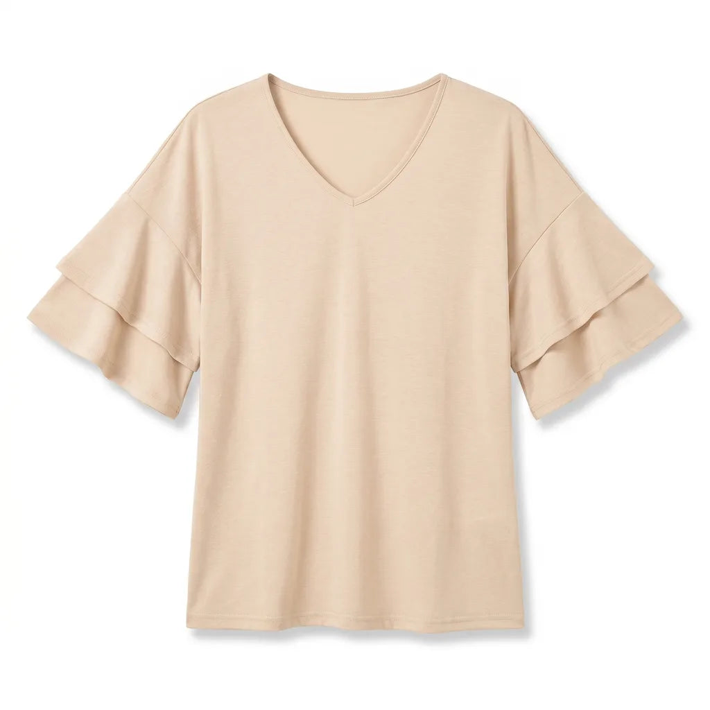 Camila Ruffle Top - Color:Khaki;Size:XS