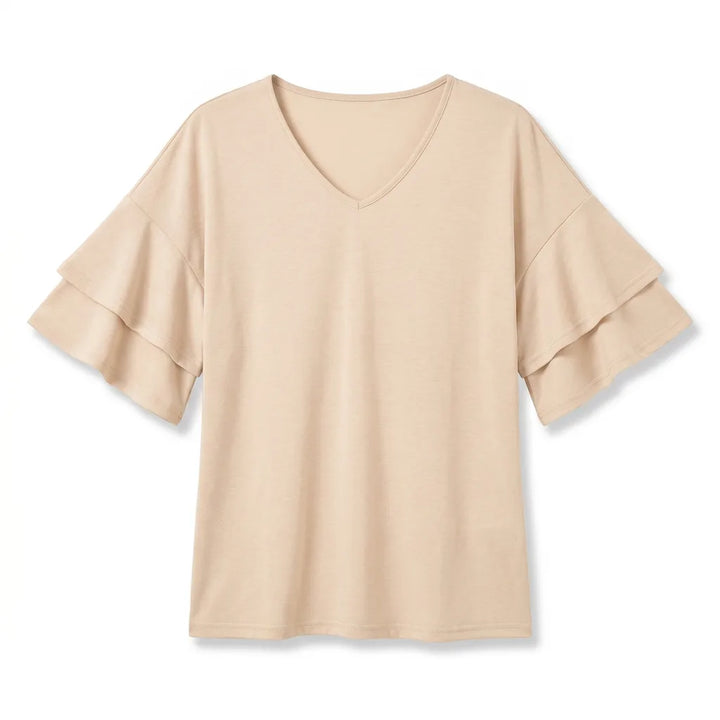 Camila Ruffle Top - Color:Khaki;Size:XS