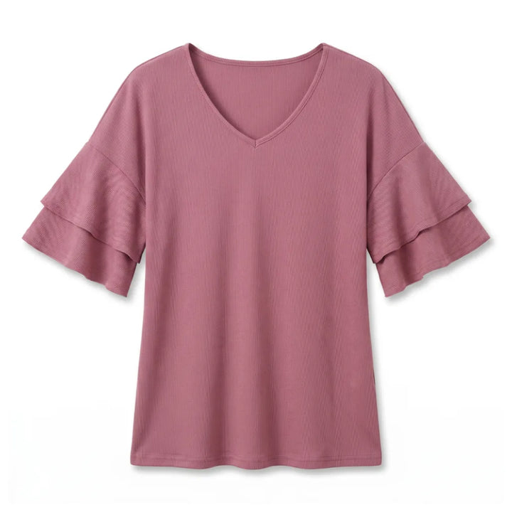 Camila Ruffle Top - Color:Rose;Size:XS