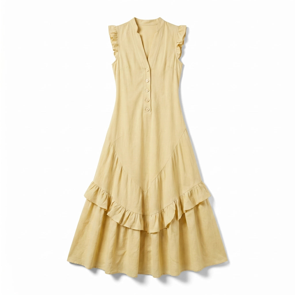 Camille Vance Sleeveless Dress - Color:Pale Yellow;Size:XS