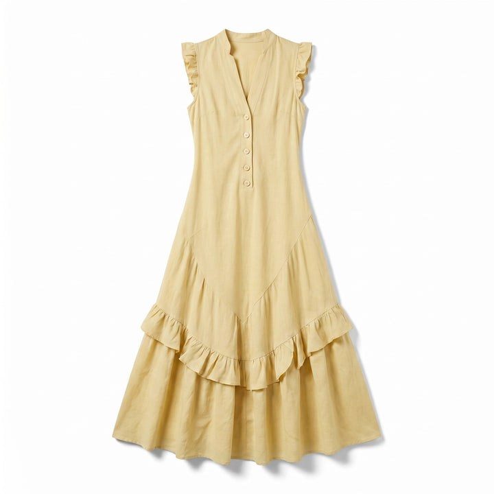 Camille Vance Sleeveless Dress - Color:Pale Yellow;Size:XS