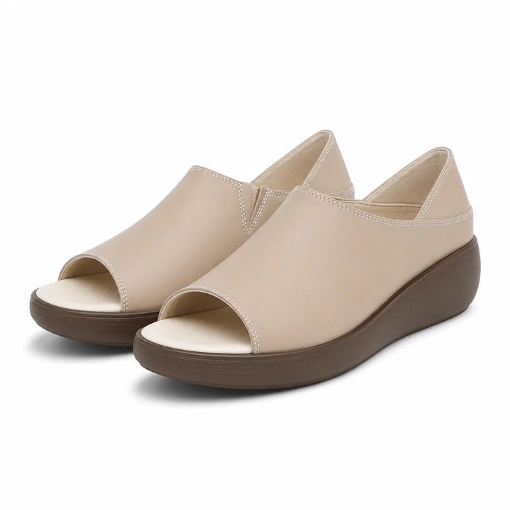 Cecilia Platform Slide Sandals - Color:Beige;Size:35