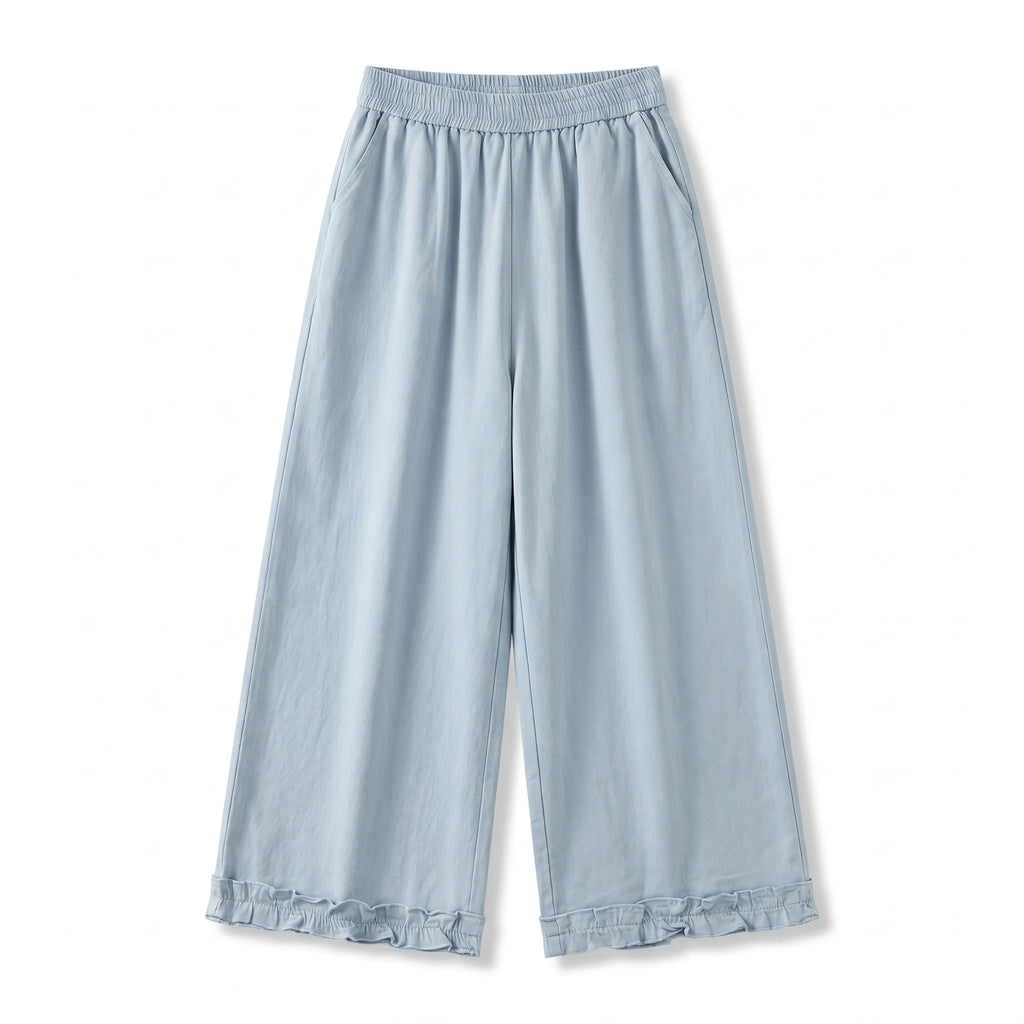 Celine Lace Trim Trousers - Color:Light Blue;Size:S