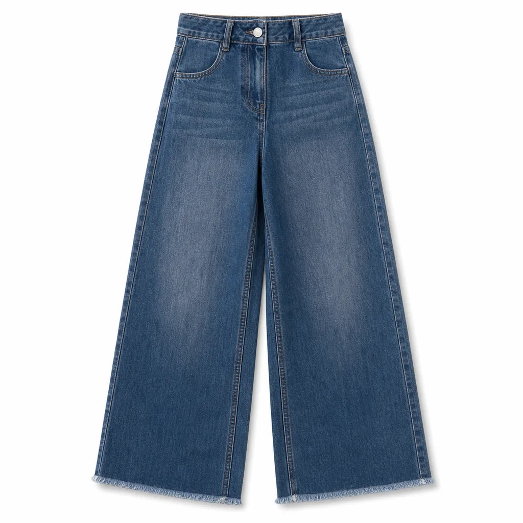 Charlotte Cropped Wide Leg Jeans - Color:Blue;Size:XS