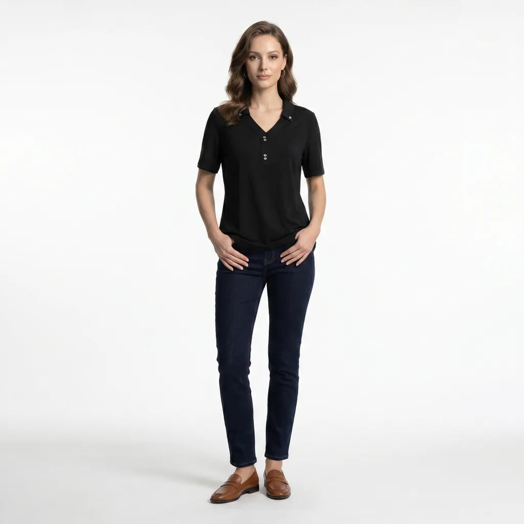Women's 黑色(48小时发货) Sargent 130-320斤加大码女装职业Polo领T恤夏季款胖MM显瘦短袖通勤风上衣