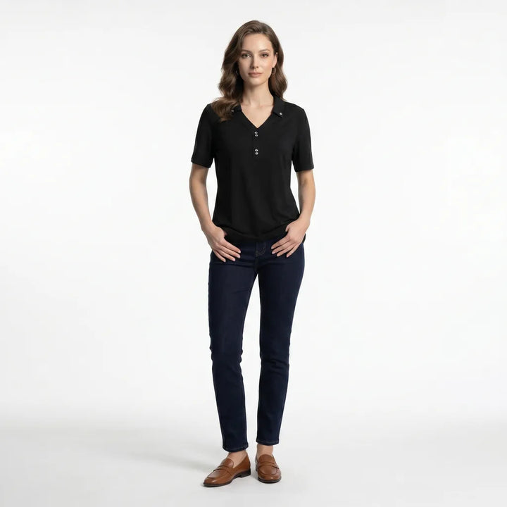 Women's 黑色(48小时发货) Sargent 130-320斤加大码女装职业Polo领T恤夏季款胖MM显瘦短袖通勤风上衣