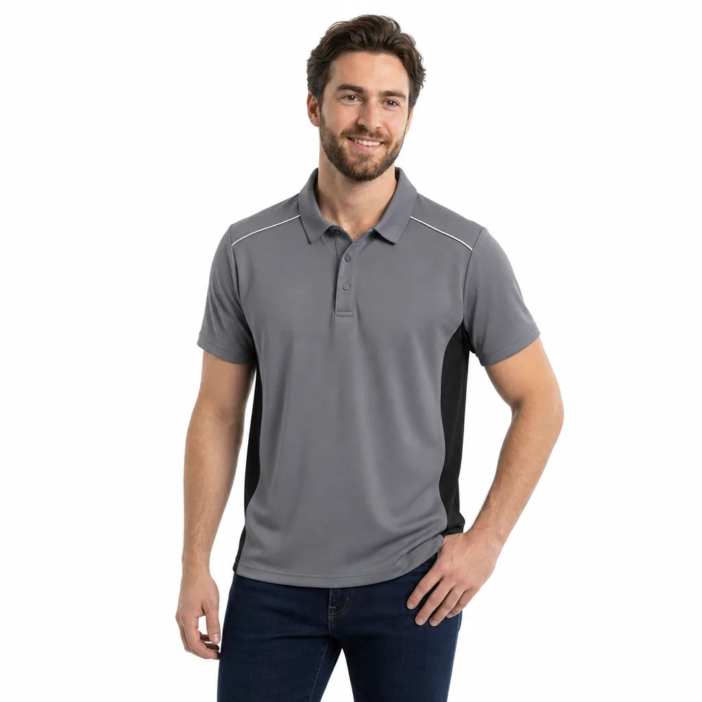 Men's Steel Gray and Obsidian Black Lila Cotton Polo Shirt
