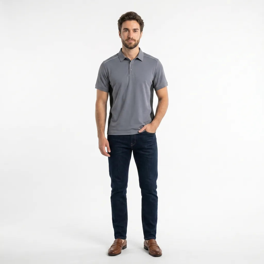 Men's Steel Gray and Obsidian Black Lila Cotton Polo Shirt