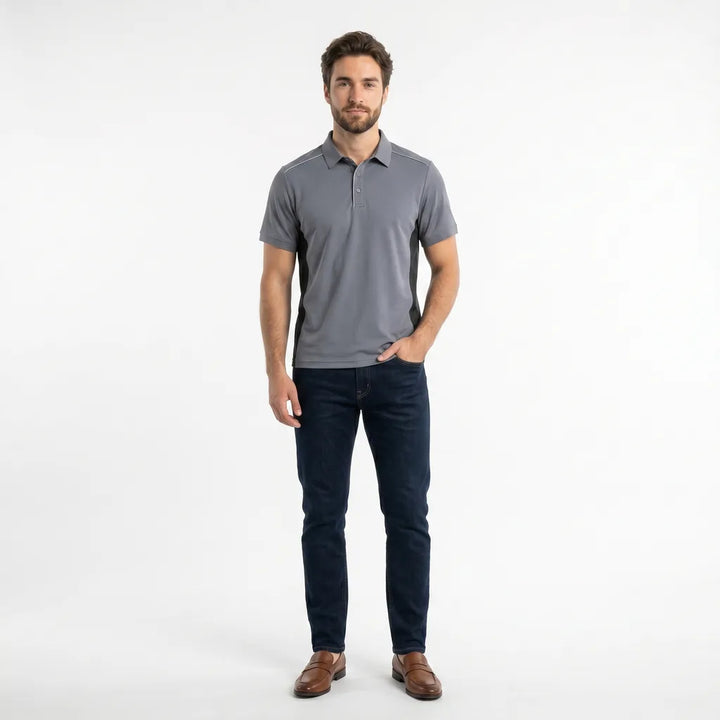 Men's Steel Gray and Obsidian Black Lila Cotton Polo Shirt